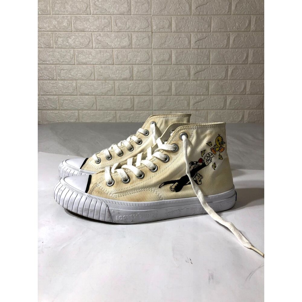 Vtg 1993 Keds Looney Tunes High Top Sneaker Tweety Sylvester Cat Cream Size 8.5